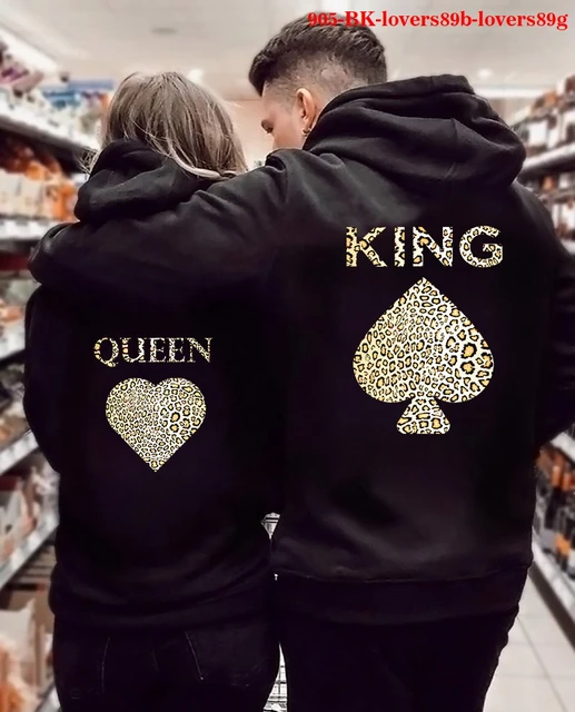 King 01 and Queen 01 Back Print Couple Matching Hoodies Cute Outfit