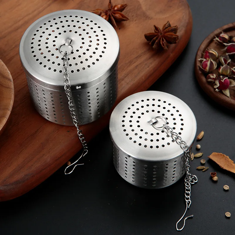 

Stainless Steel Teapot Tea Infuser Strainer Cylindrical Tea Leak Spice Filter Seasoning Balls Hanging Chain Kitchen Accessories