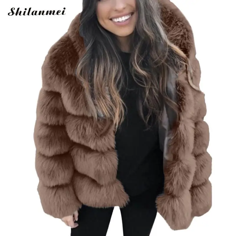 Пальто из искусственного меха с капюшоном, женское однотонное, розовое, серое, черное, зимнее пальто с мехом, женская, плюс размер, Укороченная шуба, шуба, уличная верхняя одежда