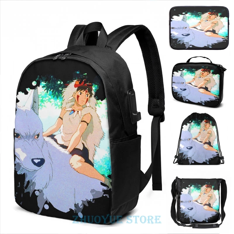 Забавный рюкзак с графическим принтом Mononoke USB-зарядкой мужские школьные сумки