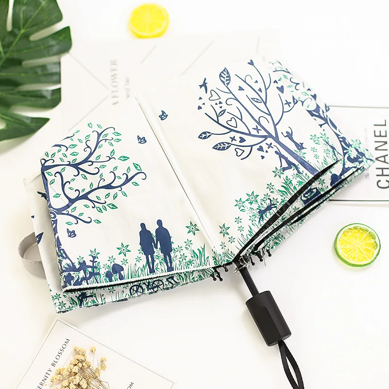 Женский Зонт от дождя с принтом, Ветрозащитный складной двухслойный зонтик с листьями, Солнцезащитный зонт для взрослых