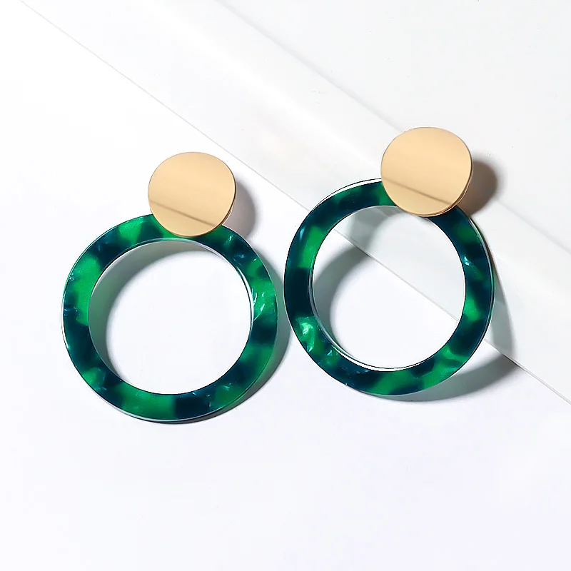 BICUX Fashion Korean Statement Acrylic Long Drop Earrings for Women Elegant Geometric Leopard Dangle Earring Modern Jewelry - Окраска металла: Green