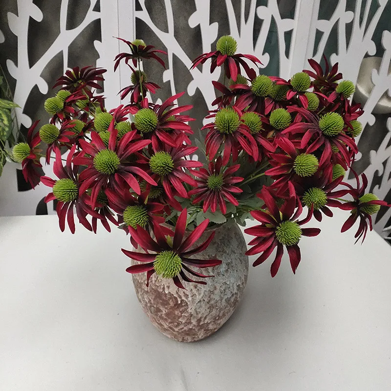 Large Artificial New 4 fork simulation echinacea Leafs Green Plant Tropical Shrub Autumn Decoration Fake Rubber Tree for Home