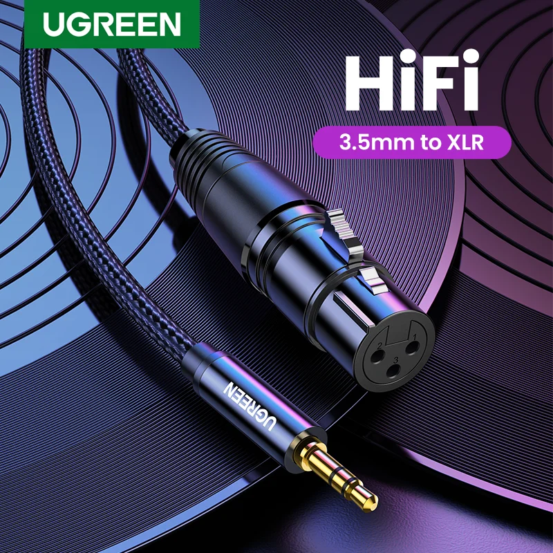 Ugreen Xlr para 3.5 mm Microfone de Áudio Cabo de Alta Fidelidade Xlr Fêmea para Mini Jack Aux Cabo Microfone para Filmadoras Dslr Câmeras Computador