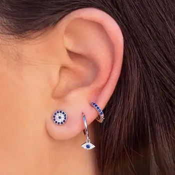 

2020 new lucdy eye Full Zircon Round Stud Earrings real 925 Sterling Silver Talisman Blue Eyes Gold Color Fashion Jewelry gift