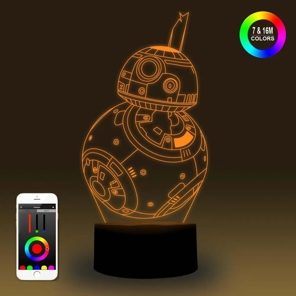 NiteApps 3D Звездные войны BB 8 ночник настольная иллюзия Лампа подарок на день