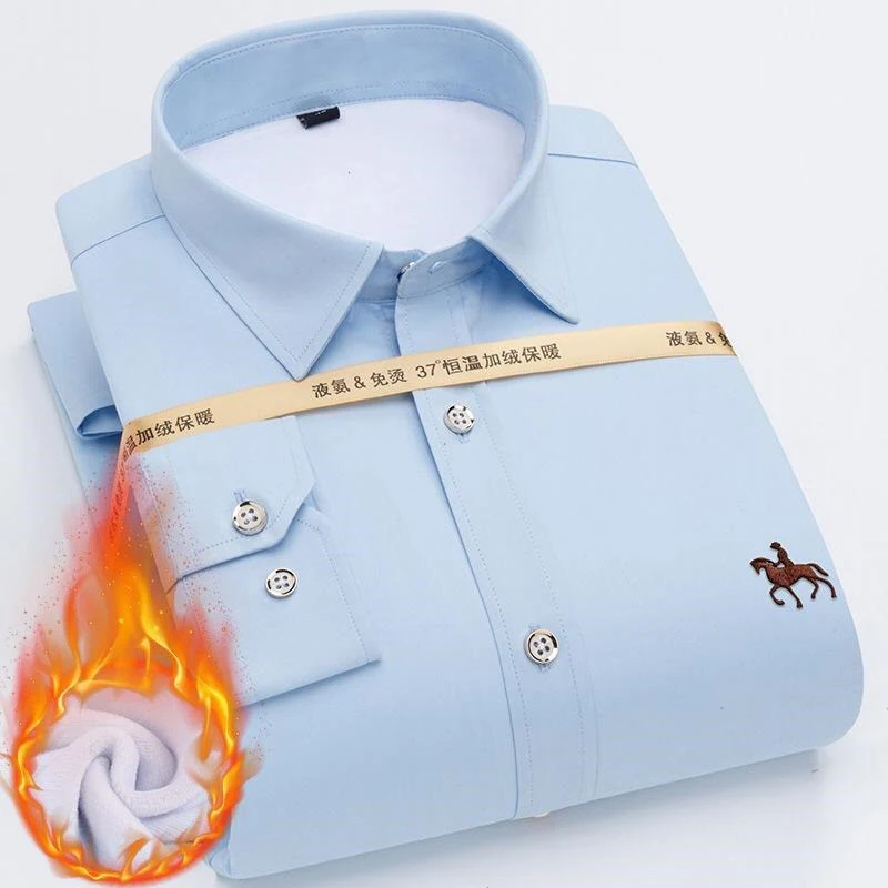 New Arrival Fashion Brand Warm Winter Thicken Men Dress Shirts Long Sleeve Hot Sale Top Quality Embroidery Pattern Male Shirts - Цвет: blue