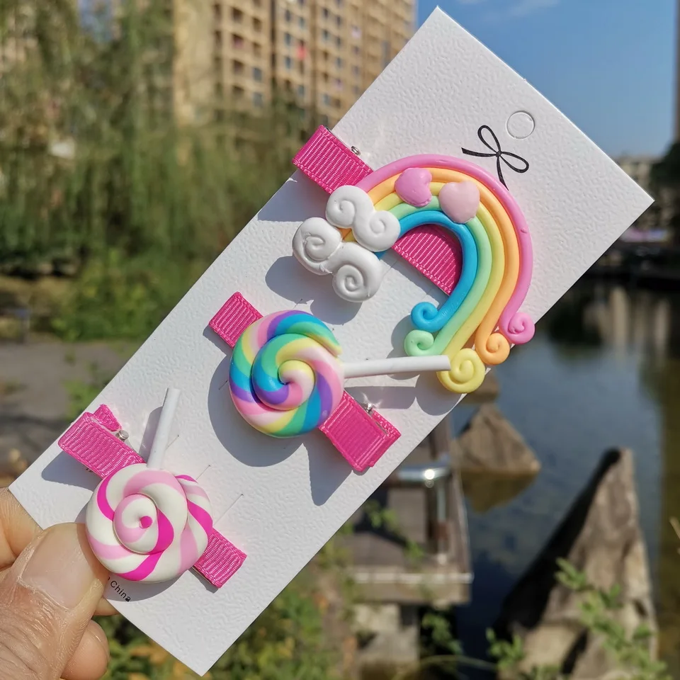 Новые заколки для волос, модные радужные женские леденцы, аксессуары для волос для девочек, заколки-пряжки для волос, резинки для детей, украшение для головных уборов