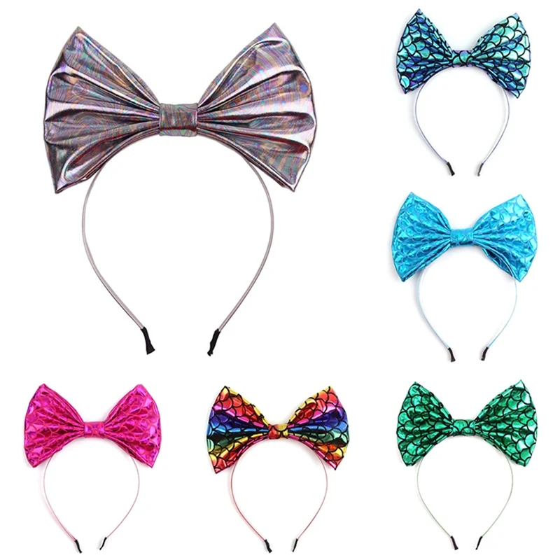 Шикарная Русалка уши Hairband блестящие девушки дети блесток лук головные обручи с Минни DIY аксессуары для волос