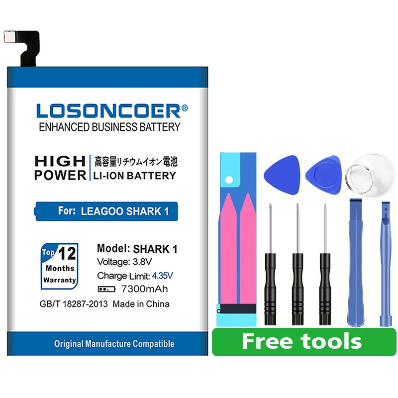 Аккумулятор LOSONCOER Shark 1 7300 мАч для LEAGOO Shark 1 батареи высокой емкости для смартфонов