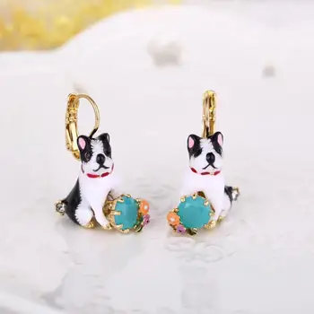 

Handmade Enamel glaze Flower Blue gem dog earrings Women's luxury jewelry