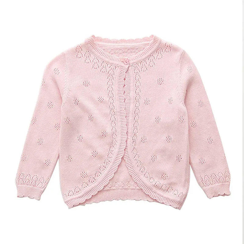 Pink Тонкий хлопковый Кардиган для девочек, кардиган с длинными рукавами для девочек, От 6 месяцев до 7 лет, топ, одежда для девочек, Свитера Летняя трикотажная детская верхняя одежда, куртка - Цвет: Pink