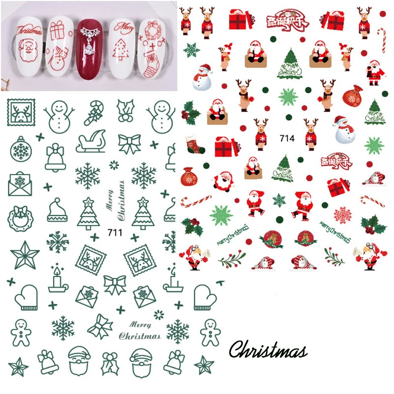 Nusx 1 pc Christmas Theme Xmas Santa Snowman Designs Nail Art DIY Wraps Water Transfer Nail 1
