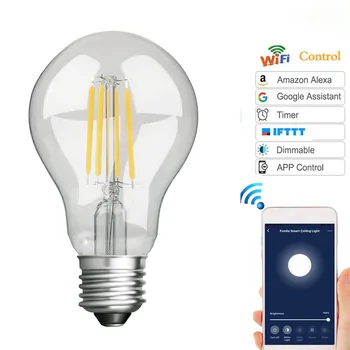 

New Smart WiFi Tungsten Light Bulb Creative Retro Tungsten Light Bulb E27 Screw Port Dimming Color Bulb Work With Alexa Google