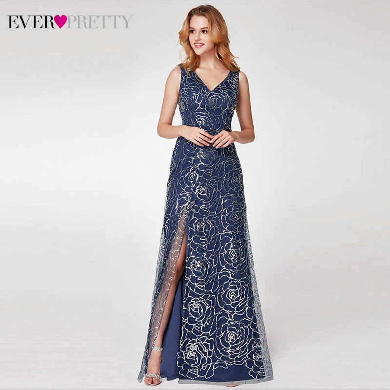 Блестящие темно-синие вечерние платья, Длинные Красивые трапециевидные элегантные вечерние платья с двойным v-образным вырезом и блестками, Vestido Longo Festa - Цвет: EP07287NB