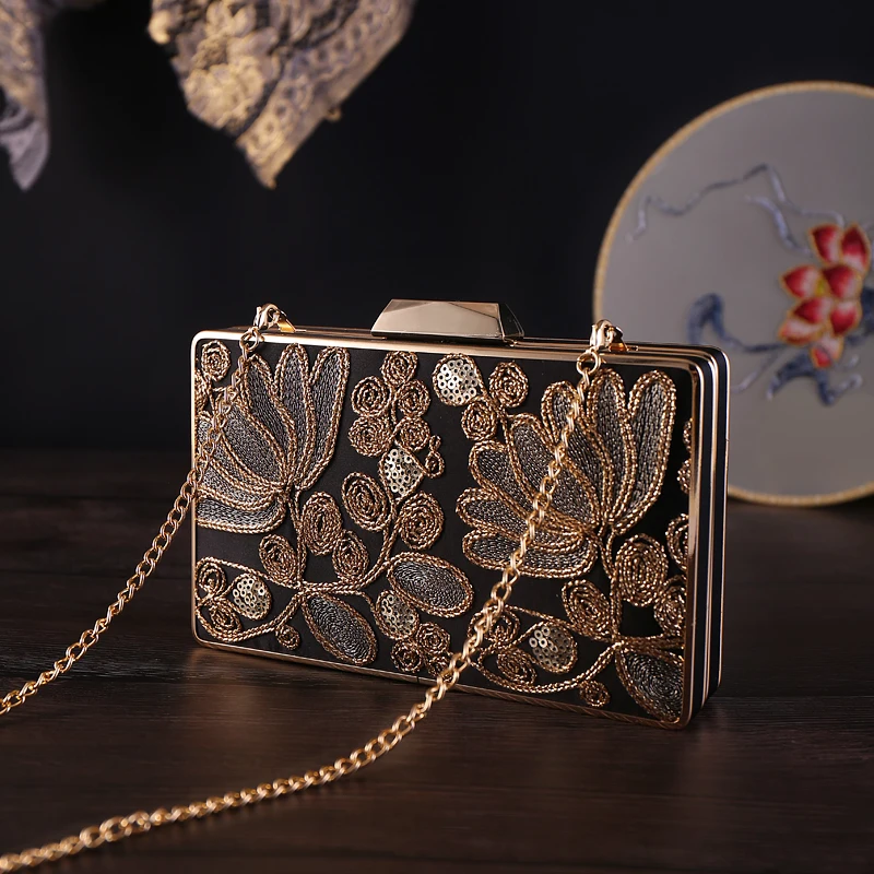 

Retro Bags Women's Small Handbag Women's Bag Chain Cross-Body Hand-Embroidered Lotus Small Square Bag Dinner bag clutch bag