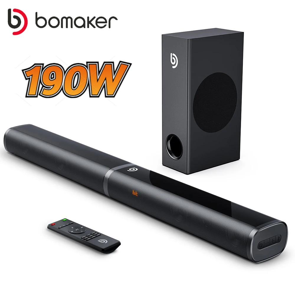 BOMAKER 190W 2.1 TV Soundbar Home Theater Sound System Bluetooth Speaker Bar Subwoofer Support Optical AUX |