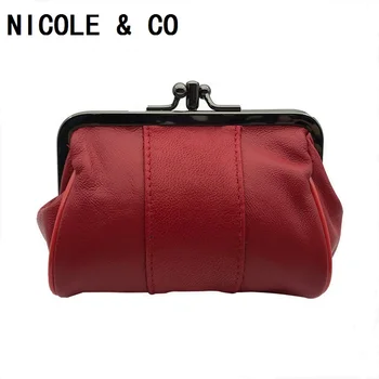 

NICOLE & CO Mini Coin Purse Women Genuine Leather Sheepskin Key Wallet Original New Men Metal Hasp Card&ID Holder Bag Money Clip