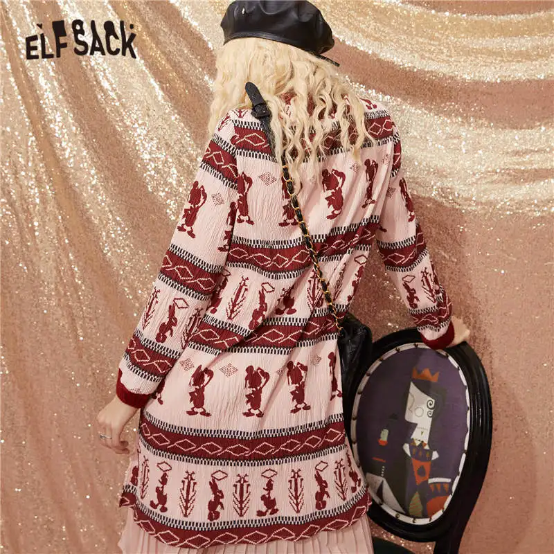 ELFSACK Cartoon Jacquard High Waist Casual Knit