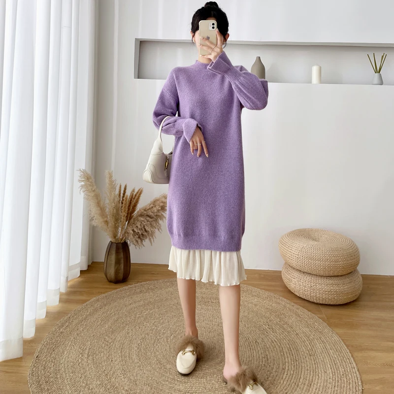 

To film a new paragraph over-the-knee brim grows in pregnant women dress MAO qiu dong the knitting coat loose big yards dress