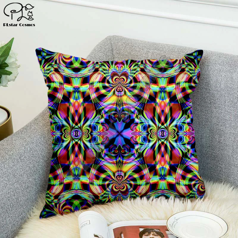

Psychedelic Rainbow Pillow Case Cushion Cover Cushion Colorful Geometric Feather Polyester Decor Home Car Sofa Cushion Cover 010