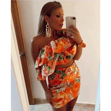 Женская мода оранжевый Za мини юбки Женский, с цветочным принтом Высокая талия с поясом шикарная уличная Юбка faldas mujer moda