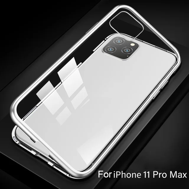 Для iphone 11 pro max чехол 360 Магнитная Адсорбция передняя+ задняя двухсторонняя закаленное стекло чехол для iphone 11 ipone 11 promax capa - Цвет: back glass - silver
