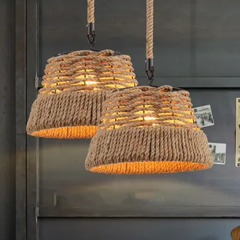 

American Vintage Country Pendant Lamp Cafe Restaurant Bar Tea Chandelier Study Dessert House Bar Store Hemp Rope Hanging Lamps