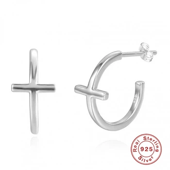

2020 New Arrival 100% S925 Sterling Silver Errrings Gold/Silver Coler Simple Fashion Open Cross Ear Studs For Women Gifts B4