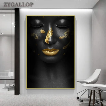 

Golden Spots Black Women Canvas Painting On The Wall African Wall Art Pictures Posters And Prints Modern Painting for Home Decor