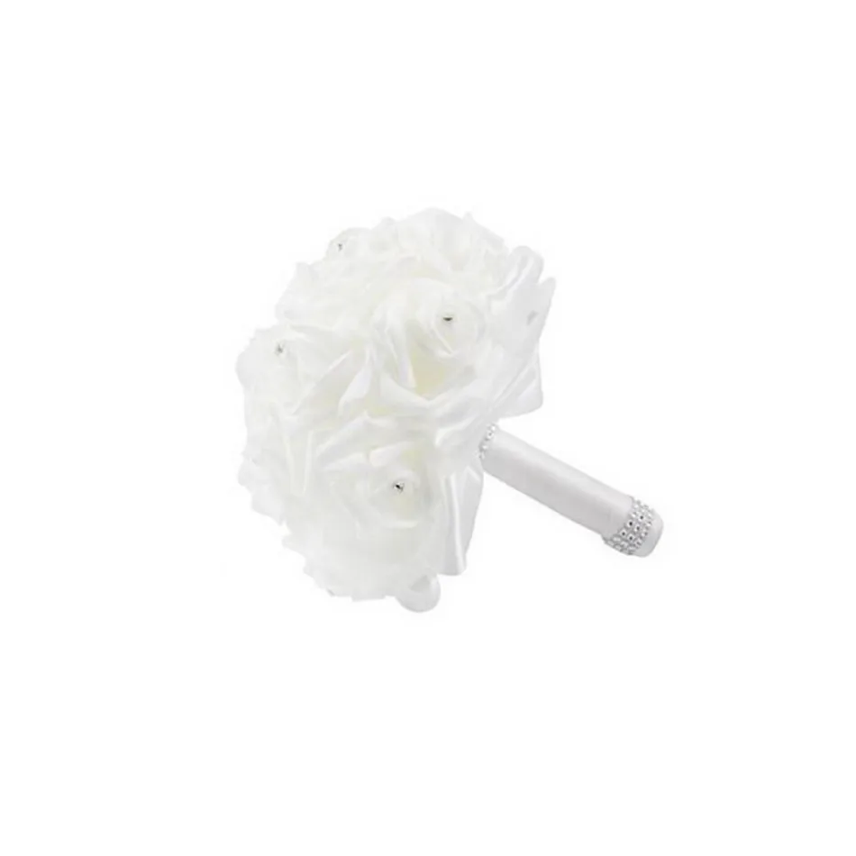 Wedding Bouquet Crystal Pearl Silk Roses Bridal Bridesmaid Wedding Flower Hand Bouquet Artificial Fake Flowers Flores Decoration