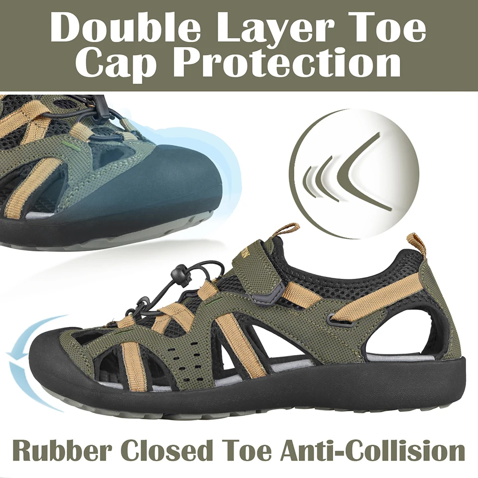 GRITION Men Sandals Fashion Beach Trekking Shoes Breathable Non-Slip Quick Drying Summer Male Clogs PU Leather 40-46