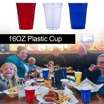 

50PCS Disposable Red Plastic Cup Christmas Tableware Festival Office Restaurant Blue Cup 450ML Beer Juice Cup Party Supplies