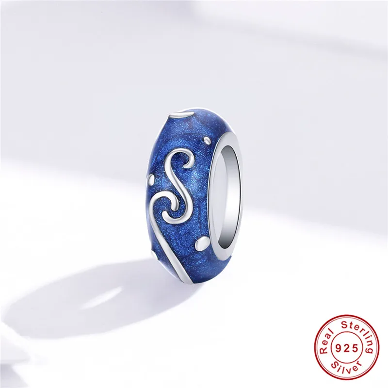 Браслет Pandora, серебро 925,, синяя эмаль, звездная ночь, бусины, S925, искусство, горная луна, звездное небо, подвески для рукоделия, ювелирное изделие - Окраска металла: asa1388