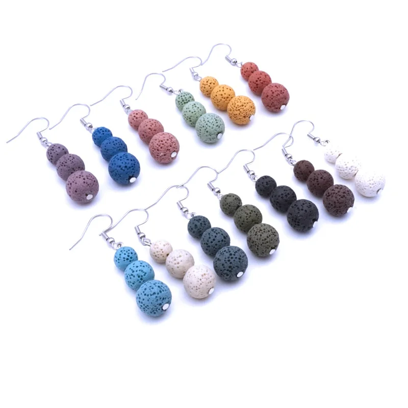 8mm 10mm 12mm Lava Stone Earrings DIY Aromatherapy Essential Oil Diffuser Jewelry Women Volcanic Rock Earrings