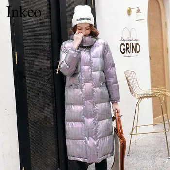 

Winter Women Long Hooded Parkas Fashion Plaid Print Loose Female Padded jacket 2019 New Thick warm Outwear Elegant INKEO 9O008