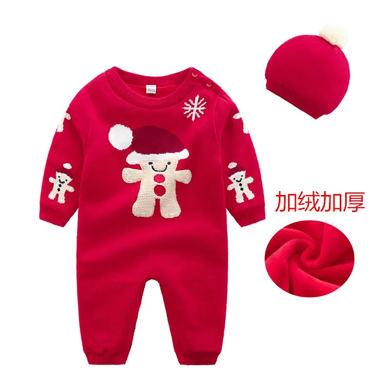

0-24 Months Knitted Baby Jumpsuit Clothes Cartoon Designed Red Cotton Newborn Rompers Toddler Onesie Christmas Clothes