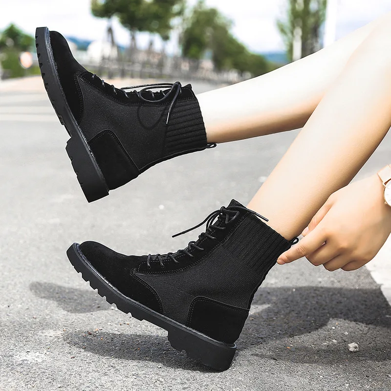 

2019 Autumn New Style Women's Boots Waterproof Platform with Warm Fashion Female Shoes Black Low Heel Botas De Mujer