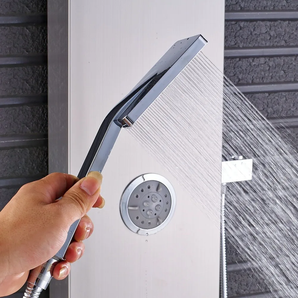Geborsteld Nikkel Douche panel Douche Kolom wandmonage Regen Waterval Douche Kraan Toren Одноручный Mengkraan