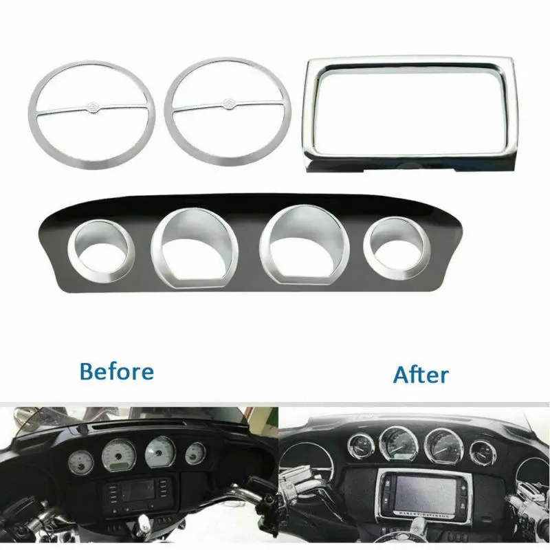 MotorcycleSpeedometerGaugeBezelTrimKitForHarleyTouringElectraStreetTriGlideUltra