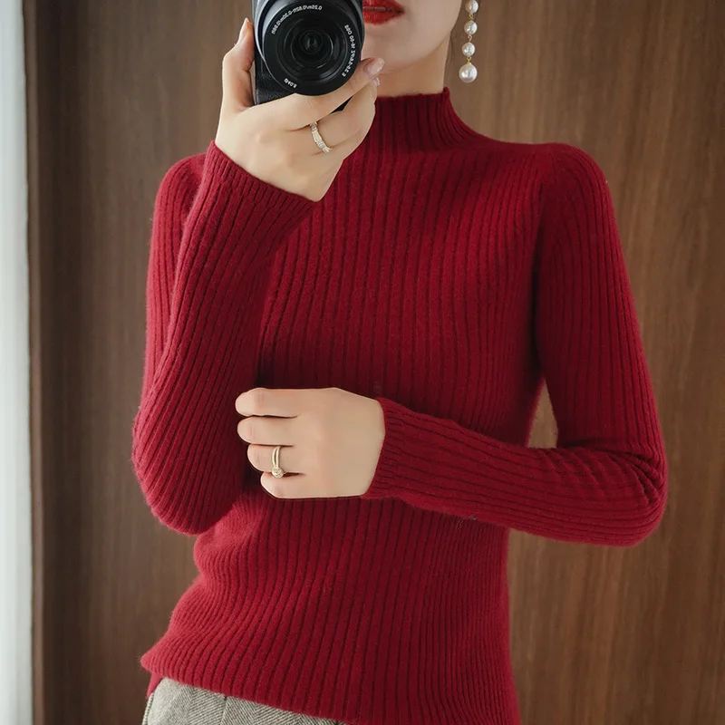 pink sweater YSZWDBLX Autumn Winter Womens Sweater 2021 Slim Fit Knitted Pullovers Warm Bottoming Shirts Jumpers Casual Female Knit Wear turtleneck sweater Sweaters
