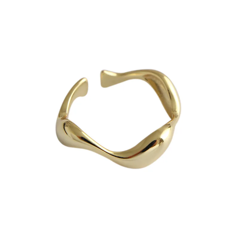 Silver Creative Handmade Rings Irregular Wave Smooth Engagement Jewelry for Women Size 16.5mm Adjustable