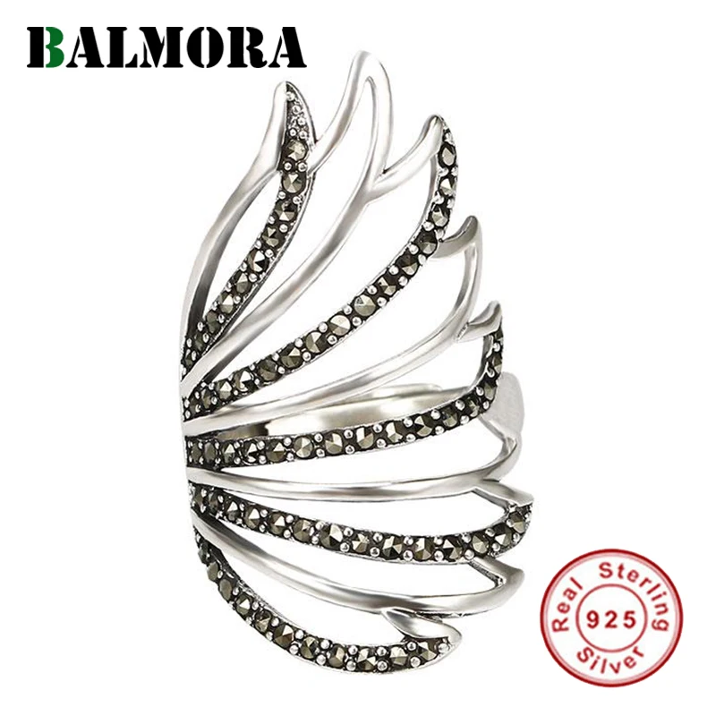 BALMORA, 925 пробы, серебряные винтажные кольца с крыльями ангела, открытые, для женщин, для девушек, пара, подарок, в стиле панк, крутые, модные ювелирные изделия, Anillos