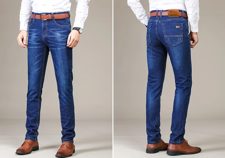 Брендовые новые мужские Модные джинсы деловые повседневные Стрейчевые тонкие джинсы четыре сезона мужские классические прямые брюки джинсовые брюки мужские