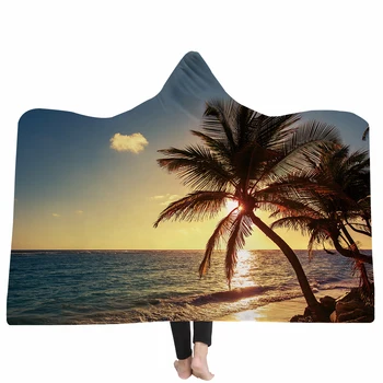 

Hooded Blankets,Seaside scenery series Hat Blankets Soft Blanket,Sherpa Thick Double Layer Plush Fleece Wearable Hooded Throws