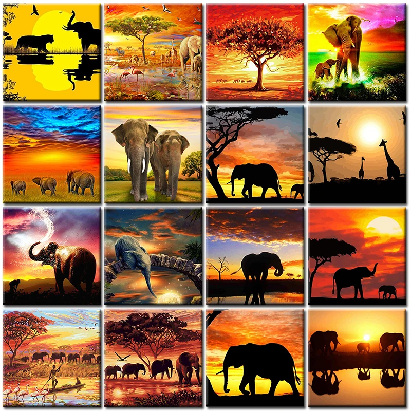 

Painting By Number Adult Kit With Frame Elephant Adult Landscape Diy HandPainted Color Oil Paint Home Wall Art Picture For Decor