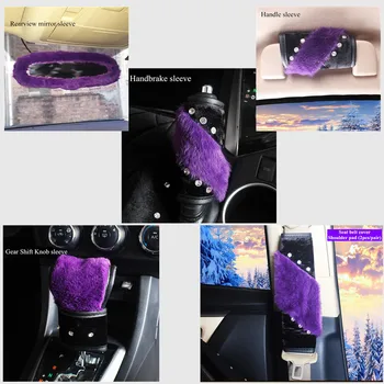 

Noble Purple Fur Car Seat belt cover shoulder pad/Handbrake sleeve/Gear shift knob sleeve/Handle sleeve/Rearview mirror sleeve