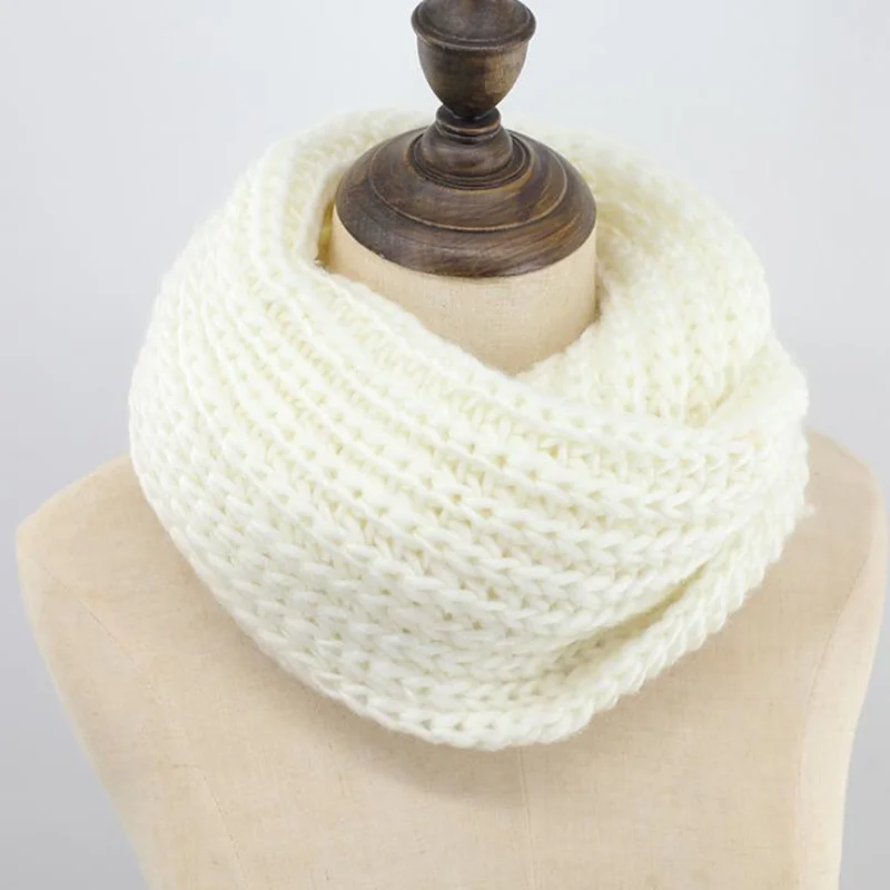 Модный вязаный снуд, шарф теплый зимний женский кашемировый шарф снуд теплый бесконечный шарф снуд кольцо шарф - Цвет: Белый