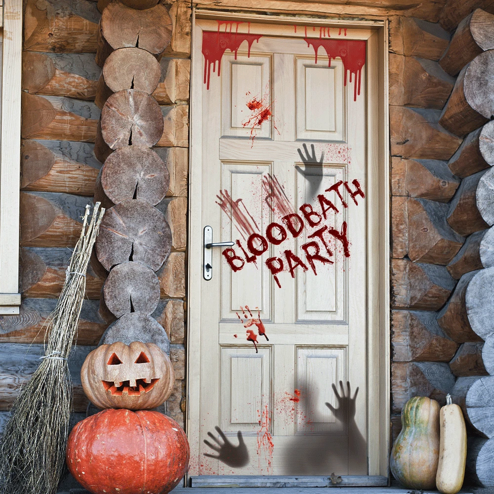 

Halloween Door Sticker Scary Demon Bloody Handprint Decals Horror Home Wall Window Door Stickers