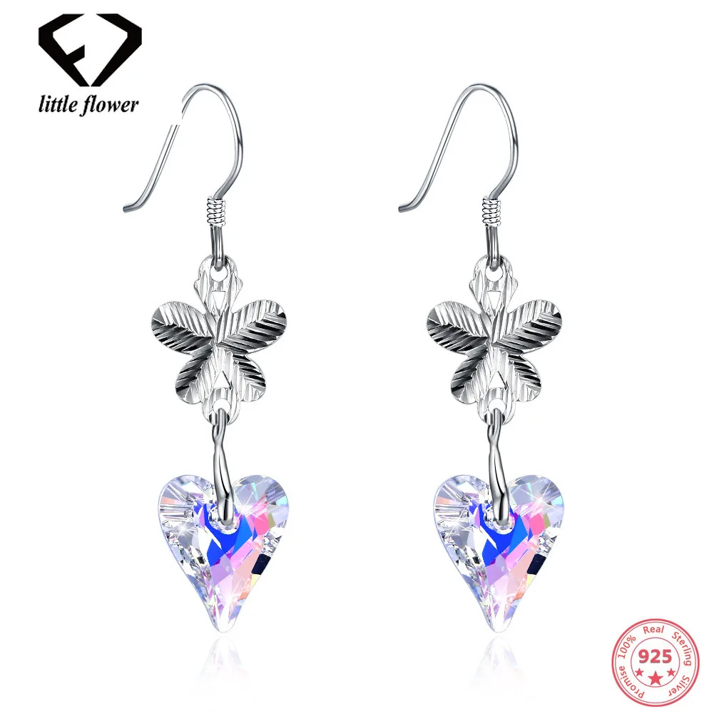 

100% 925 Silver Austria Crystal Drop Earrings Butterflies-Love Shaped Sterling Silver 925 Jewelry for Women Garnet Orecchini